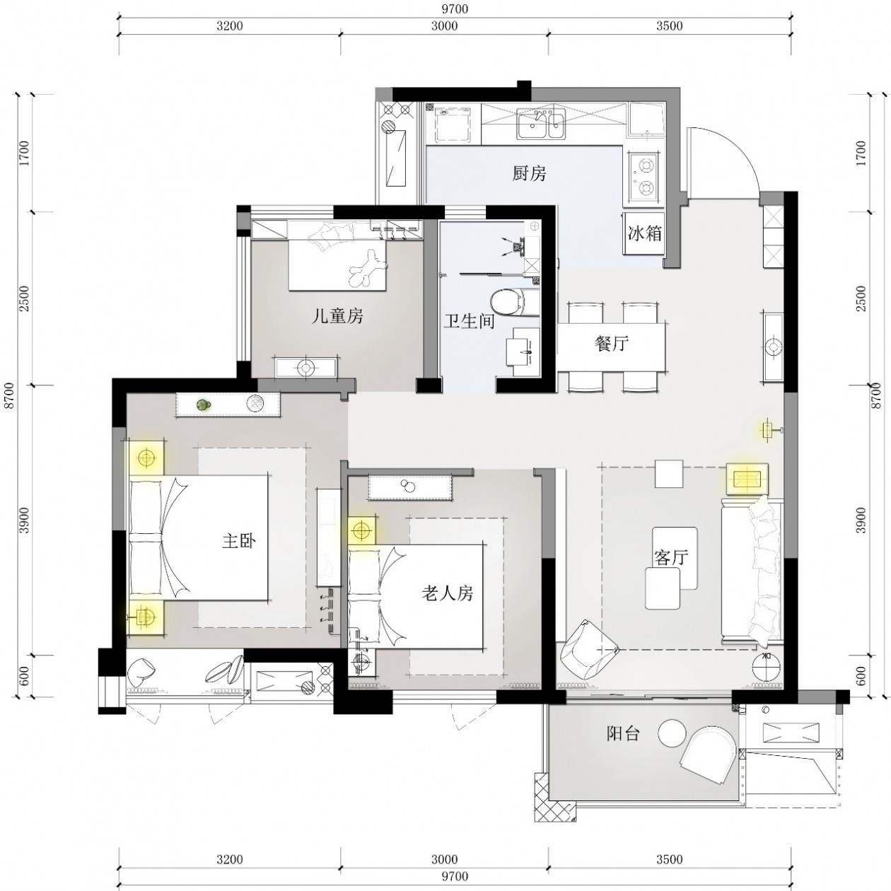 瑞和華府現(xiàn)代風(fēng)格三室兩廳裝修效果圖